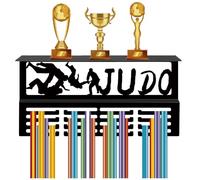 CREATCABIN Présentoir Trophée MédailJudo,Étagère Présentation Cintre Médailavec 16support Crochets,Support Mural Sport,Support 70+médailles,Support Organisateur pour,Course Pied,Récompenses 40x20x10cm