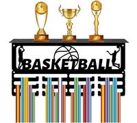 CREATCABIN Présentoir Trophée Médaille Basket Ball Étagère D'Affichage Cintre Médaille avec 12 Support Crochets Support Mural Sport Support Trophée Organisateur Médailles pour Course Pied 40x20x10cm