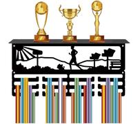CREATCABIN Présentoirs Médailles Forme Paysage Course Pied Étagère Trophées Porte Médaille Métal Crochets Suspension Fer Support Mural pour Badges Ruban Support D'Exposition Jogging Marathon 20x40cm