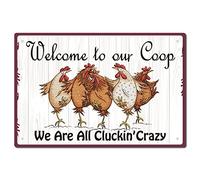 CREATCABIN Rétro Métal Tin Sign Poulet Animaux Plaques Plaque Welcome to Our Coop Funny Hanging Poster Quotes Vintage Wall Art cor for Farm Yard Farmhouse Home Living Room 12 x 8inch