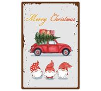 CREATCABIN Rétro Tin Signs Style Vintage Joyeux Noël Rouge Camion Houx Métal Signe pour la Maison Café Bar Mur Cuisine Mur Art Décor Intérieur Extérieur Signe Plaque 12 x 8 Pouce
