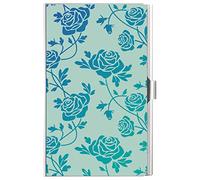 CREATCABIN Rose Business Card Holder Case Wallet For Women Blue Flower Metal Slim Pocket Purse Square Stainless Steel Name Card Cases Organizer Wallet Gifts For Women Men Office Travel 3.6 x 2.2 Pouce