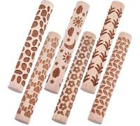 CREATCABIN Rouleau à Texturer L'Argile Bois 6 pièce pour Modelage Pochoirs Autres Créations Outil Idéal pour Potiers Rouleau Pâtisserie Texturé pour Plaques Céramique Glaçure Peinture 10x1.5cm