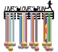 CREATCABIN Running Support Médailles Support Mural Médailles Course Métal Noir Fer Live Love Running Solide Marathon Prix Base Support Décoratif avec Vis pour Athlète Course Sportive 40x15cm