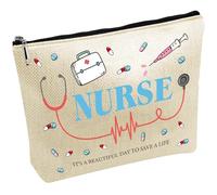 CREATCABIN Sacs en Toile pour Infirmières Pochette Rangement Grande Capacité Trousse Maquillage Trousse Fermeture Éclair pour Vacances Voyage Articles Toilette Fournitures Quotidiennes Bleu 25x18cm