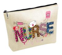 CREATCABIN Sacs Toile pour Infirmière Pochette Rangement Grande Capacité Trousse Maquillage Trousse Fermeture Éclair pour Cadeau Fête Infirmières Vacances Voyage Toilette Imprimé Léopard 25x18cm