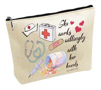 CREATCABIN Sacs Toile pour Infirmières Pochette Rangement Grande Capacité Trousse Maquillage Trousse Fermeture Éclair pour Femmes Cadeau Remerciement pour Vacances Voyage Toilette Fournitures 25x18cm