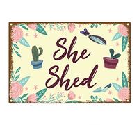CREATCABIN She Shed Signs Tin Plate Flowers Leaves Cactus Metal Sign Funny Plaque Retro Poster Décorations Murales Bains L'Extérieur Intérieur Maison Hôtel Toilettes Porte Décor, 8x12 Pouce