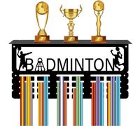 CREATCABIN Support Médaille Badminton,Étagère Trophée,Support Médaille avec Étagère Sport,4 rangée Cadre Montage Mural Métal Pouvant Contenir Plus 70 médailles pour Course Pied,Compétition,40x20x10cm