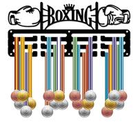 CREATCABIN Support Médaille Boxe Présentoir Mural pour Récompenses 12 Crochet Séparé Petit Support Métal Médailles Support Mural Récompenses Sportives Organisateur Rubans pour Athlètes Course 29x13cm