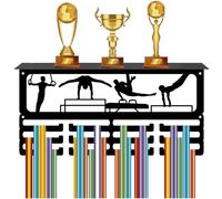 CREATCABIN Support Médaille Gymnastique Étagère Présentation Trophées Support Médaille Sport Métal Montage Mural Peut Contenir 60médailles Sport Ou Plus Support Rangement Ruban avec Étagère 40x20x10cm