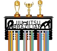 CREATCABIN Support,Médaille Jiu Jitsu Brésilien,Étagère,Trophée,Support,Médaille BJJ UFC avec Étagère,Sport,4 rangée,Cadre,Montage Mural en Métal Pouvant Contenir 70 + médailles pour Ruban,40x15cm