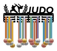 CREATCABIN Support Médaille Judo Support Médaille Sport Noir 3 rangée Crochets Métal Fer pour Course D'Athlète Décoration Murale sur Plus 60 médailles pour Médaillés Sportifs Ruban 40x15cm