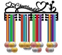 CREATCABIN Support Médaille Pom-Pom Girl pour Présentoir de Médailen Forme Cœur Sport pour Femme Décoration Murale en Fer à Suspendre pour Récompenses D'Athlète Compétition Médailen Ruban 40x15cm