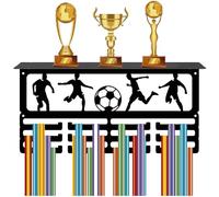 CREATCABIN Support Récompenses Médailles Course Football Présentoirs Médailles Étagère Trophées Porte Médailles Métal Crochets Suspension Support Mural pour Badges Ruban Support D'Exposition 20x40cm