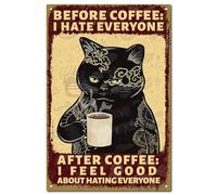 CREATCABIN Tatoué Chat Noir Signe Vintage Café Métal étain Signe D’Affiche Décor Mural Peinture Rétro Plaque De Fer Art Mural Suspendu pour Maison Cuisine Salon Café Cadeau Décoratif 30x20 cm