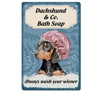 CREATCABIN Teckel & Co. Plaque Étain Savon Bain Vintage Funny Dog Metal Tin Sign Wall Art Decor Animals Retro Plaque Poster for Home Kitchen Bathroom Cafe Pub Wall Art Gift Décoration Noël 30x20cm
