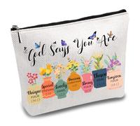 CREATCABIN Toile Trousse Maquillage Multifonction Pochette Zippée Trousse Toilette Sac Rangement Voyage Sac à Main Rangement Cadeaux Inspirants pour Femmes 25x18cm Dieu Dit Que Vous Êtes Unique