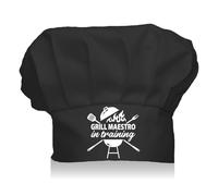 CREATCABIN Toque Chef Adulte Réglable Élastique Boulanger Cuisine Restauration Vêtements Chapeau Cuisine Casquette Chef Personnalisée Coton pour Femmes Hommes Noir 30x23cm Grill Maestro Formation