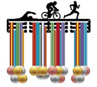 CREATCABIN Triathlon Médaille Cintre Présentoir Sport Fer Natation Vélo Course Compétition Tenture Murale Rack Cadre Crochet Affichage pour Coureur Nageur Athlète Cadeau Plus 60+ Médailles 40x15cm