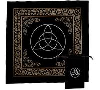 CREATCABIN Triquetra Autel Tissu Sorcellerie Fournitures Tarot Divination Cartes Nappe en Or Noir Astrologie spirituelle carrée Tissu de Pont avec Franges, Triquetra, 19,69 x 17,72 Pouces