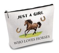 CREATCABIN Trousse Maquillage Cheval Trousse Toilette Voyage Trousse Maquillage Toile Sac Main Fermeture Éclair CowLady Cadeau Inspirant pour Amoureux Animaux Juste Une Femme Qui Aime Chevaux 18x25cm