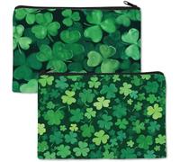CREATCABIN Trousse Maquillage Clover Toile Pochette Cosmétique Portable Trousse Rangement Toilette Sac Voyage Accessoires Maquillage pour Sac à Main Papeterie Essentielle Crayon Saint Patrick 18x25cm