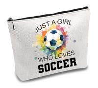 CREATCABIN Trousse Maquillage Football Trousse Maquillage Toile Trousse Polycoton Multifonction avec Fermeture Éclair Trousse Toilette Voyage Sac à Main 25x18cm Juste Une Fille Qui Aime Football