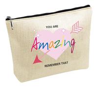 CREATCABIN Trousse Maquillage Forme Cœur Trousse Cosmétique Multi Usages Pochette Zippée Trousse Toilette Voyage Sac à Main Organisateur Rangement Portable 25x18cm Tu ES Incroyable Souviens Toi Ça