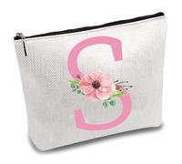 CREATCABIN Trousse Maquillage Forme Lettre S A à Z Pochette Maquillage Portable Organiseur Toilette Toile Petit Sac Rangement Voyage Trousse Crayons avec Fermeture Éclair Cadeau pour Vacances 25x18cm