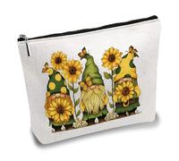 CREATCABIN Trousse Maquillage Gnome pour Femme Trousse Voyage Fermeture Éclair Motif Tournesol Jaune Trousse Polyvalente Trousse Toilette Sac Rangement Organisateur pour Cadeau pour Amie Fille 25x18cm