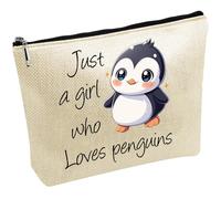 CREATCABIN Trousse Maquillage Pingouin pour Femme Trousse Voyage Fermeture Éclair Trousse Toilette Multifonction Sac Rangement Organisateur pour Amie 25x18cm Juste Une Fille Qui Aime Les Pingouins