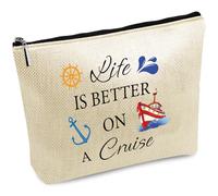CREATCABIN Trousse Maquillage Plage Trousse Toilette Voyage Trousse Maquillage Pochette Rangement Sac Main Grande Capacité Portable Lavable pour Vacances Plage Piscine Cadeau Femme 25x18cm Croisière