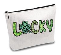 CREATCABIN Trousse Maquillage Porte Bonheur Toile Trousse Maquillage Polyvalente Trousse Fermeture Éclair Toilette Verte Sac Rangement Voyage Sac Main Organisateur pour St.Saint Patrick Femmes 24x20cm