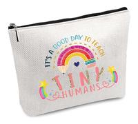 CREATCABIN Trousse Maquillage Toile Arc-en-Ciel,Trousse Maquillage avec Fermeture Éclair,Pochette Voyage,Trousse Toilette,Sac Main,25x18cm,C'est Une Bonne Journée pour Enseigner aux Petits Humains