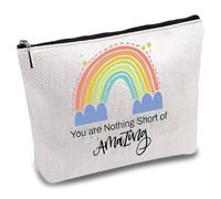 CREATCABIN Trousse Maquillage Toile Arc-en-Ciel,Trousse Maquillage,Pochettes Fermeture Éclair,Trousse Toilette Voyage,Sac Main pour,Cadeau D'Encouragement 25x18cm,Vous N'Êtes Rien Moins Qu'Incroyable