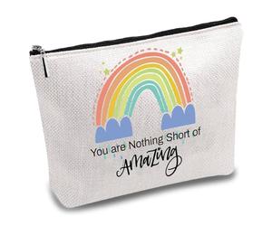 CREATCABIN Trousse Maquillage Toile Arc-en-Ciel,Trousse Maquillage,Pochettes Fermeture Éclair,Trousse Toilette Voyage,Sac Main pour,Cadeau D'Encouragement 25x18cm,Vous N'Êtes Rien Moins Qu'Incroyable