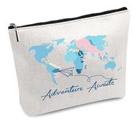 CREATCABIN Trousse Maquillage Toile avec Motif Carte du Monde,Trousse Cosmétiques,Trousse Stylos Multi-Usages,Fermeture Éclair Métal,Sac Vierge par Sublimation,Pochettes,25x18cm-Adventure Awaids