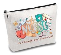 CREATCABIN Trousse Maquillage Toile Infirmière,Trousse Cosmétiques,Trousse Stylos Multi-Usages Fermeture Éclair Métal,Trousse Toilette Voyage 25x18cm C'est Une Belle Journée pour Sauver Une Vie!