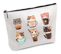 CREATCABIN Trousse,Maquillage Toile pour Chat-Trousse Cosmétiques Multi-Usages avec Fermeture Éclair-Trousse,Toilette,Voyage-Kit,Survie Portable-Café Boba Tea Bubble Tea Lover-Cadeaux 25x18cm