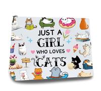 CREATCABIN Trousse Maquillage Toile pour Chat Trousse Maquillage Polycoton Trousse Polyvalente Pochettes Fermeture Éclair Trousse Toilette Voyage Sac Main 25x18cm Juste Une Fille Qui Aime Chats