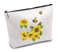 CREATCABIN Trousse Maquillage Toile Tournesol,Trousse Cosmétiques,Trousse Stylos Multi-Usages Fermeture Éclair,GranTrousse Toilette Voyage,Pochettes pour Ses Amies,Bricolage,École D'Artisanat,25x18cm