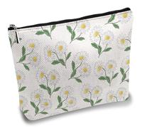 CREATCABIN Trousse Maquillage Trousse Maquillage Trousse Toilette Portable Organisateur Voyage Petites Choses Rangement Bijoux Pochette Trousse Crayons pour Femme Plage Cuir 25x18cm Marguerite D'Avril