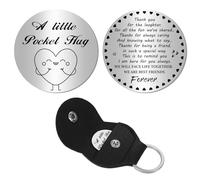 CREATCABIN Un Petit Embout De Poche Cadeaux Inspirants Relation Longue Distance Jeton Souvenir Pièce Double Face en Acier Inoxydable avec Porte-Clés en Cuir pour Femmes Hommes Saint Valentin 3x3cm