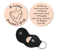 CREATCABIN Un Petit Jeton Câlin Poche Cadeaux Longue Distance Souvenir en Acier Inoxydable Double Face avec Porte-Clés en Cuir pour Les Pensées Inspirantes des Femmes Saint Valentin 3x3cm Or Rose