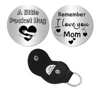 CREATCABIN Un Petit Souvenir de Poche avec Porte Clés en Cuir PU. Souviens Toi Que Je t'aime Maman. Jeton Souvenir en Acier Inoxydable Gravé Double Face pour Maman Mère Grand Mère.3x3cm