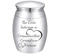 CREATCABIN Urne pour Grand Mère Argent Mini Urnes Alliage Métallique l'amour Entre Une Grand Mère et Un Petit Fils Est Éternel Souvenir Humain Mémorial Crémation Cendres Porte Conteneur 4x3cm