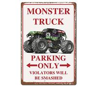 CREATCABIN Voiture Métal Tin Sign Truck Poster Vintage Retro Wall Art Decor Hanging Fer Peinture Plaque pour Maison Parking Privé Cadeau 30x20cm (Monster Truck Parking Only Violators Will Be Smashed)