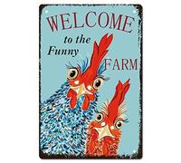 CREATCABIN Welcome to The Funny Farm Plaque en Métal pour Affiche Poulet avec Citations Décoration Murale Rétro à Suspendre pour Ferme, Cour, Ferme, Maison, Salon, Ornements Vacances 12 x 8,(5) cm
