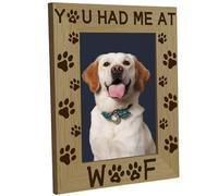 CREATCABIN You Had Me at Woof Cadre Photo Forme Pattes Chien-4x6 Cadre Photo Vertical Bois Gravé-Cadre Table Bois pour Suspendre Galerie Murale Anniversaire,Noël Cadeau Maison,Une Décoration Bureau